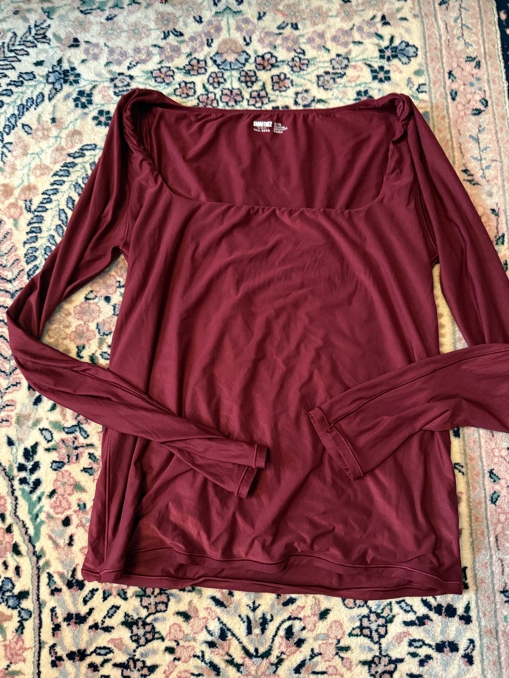 Burgundy Long Sleeve Scoop Neck Top aerie smoothiez extra large